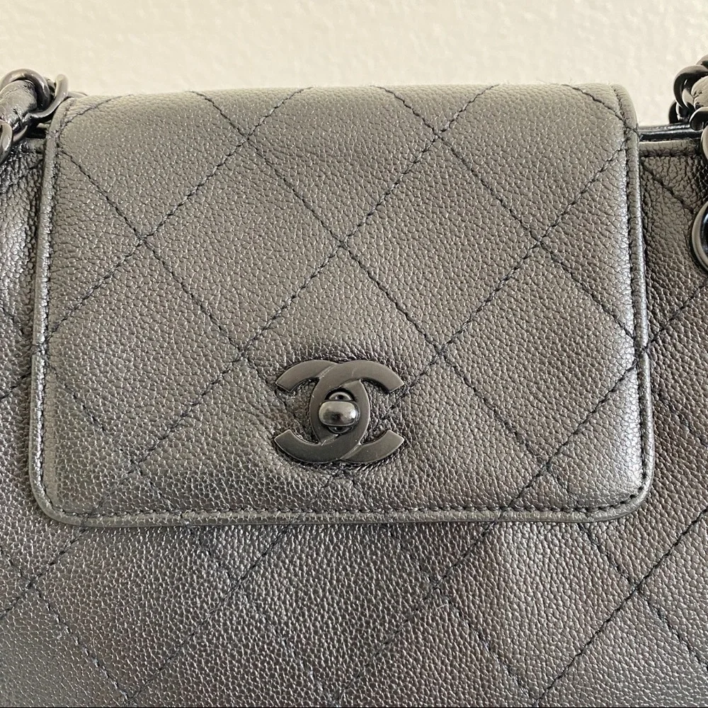 Chanel black quilted leather tote